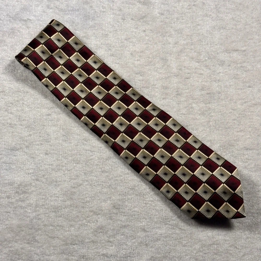 Colours Alexander‎ Julian Silk Necktie Burgundy Cream Geometric Mens Tie